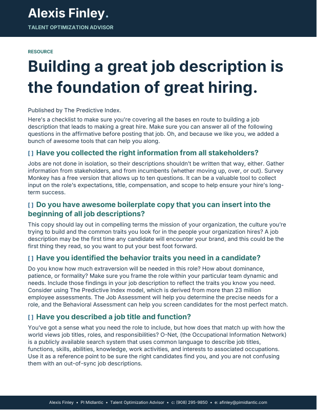 Cover preview: Job Description Checklist